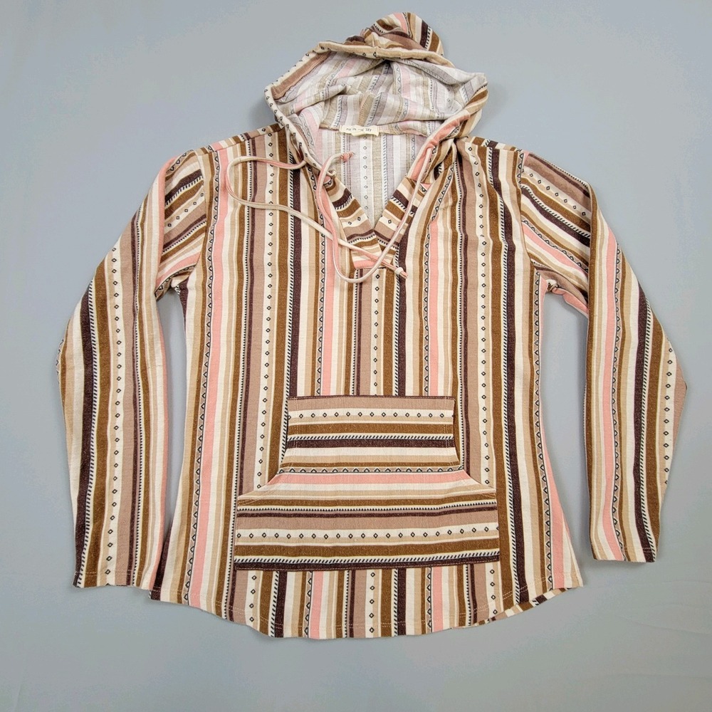 Women's Lightweight Striped Hooded Sweatshirt Pie in the Sky Sz S Multicolor